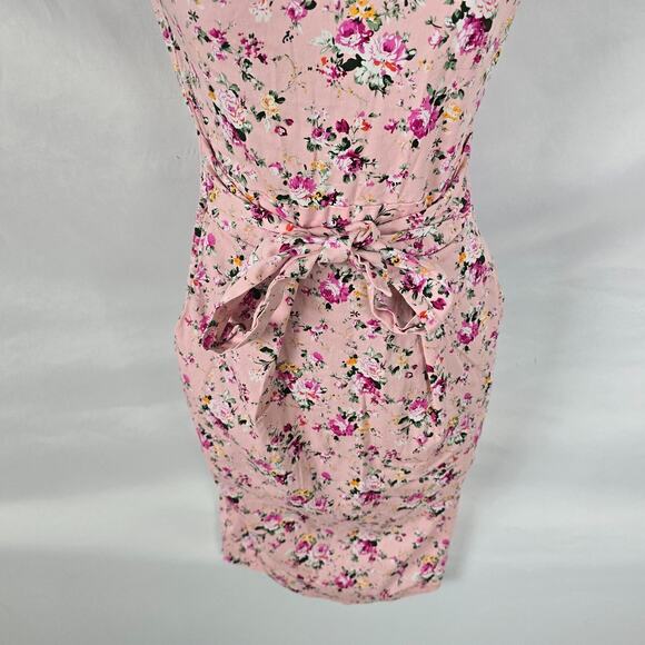 Rummies Dress Women's 6 Pink Floral Mini Short Cap Sleeve Tie Round Neck Zipper - Picture 3 of 16